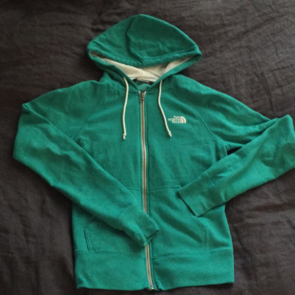 Turquoise and white north face hoodie